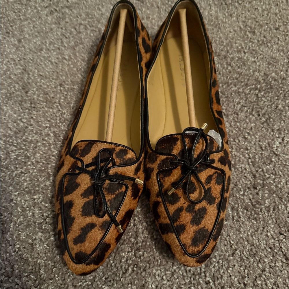 Talbots Brown and Black Leopard Print Francesca Bow Flats, LIKE NEW, Sz. 10.5